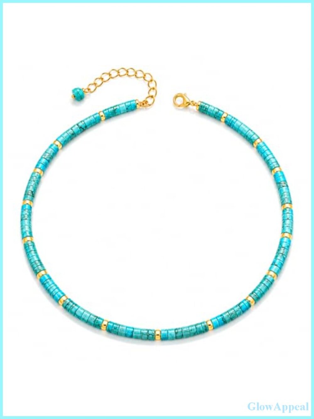 Natural Turquoise Heishi Beaded Choker Necklace Adjustable Layering